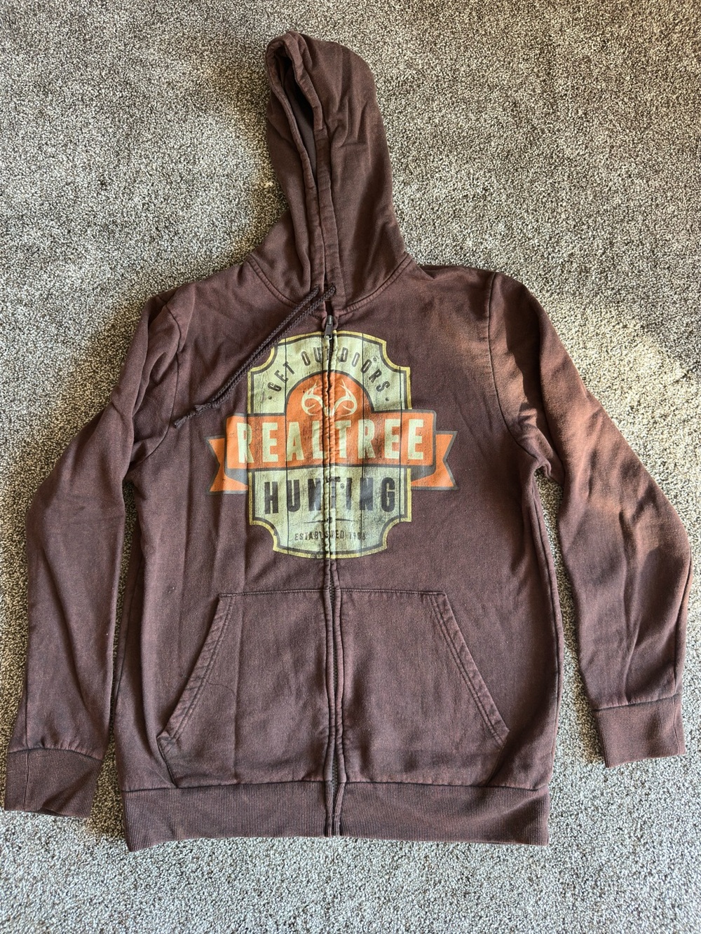 Realtree Brown Zip-Up Hoodie with Orange & Cream Logo